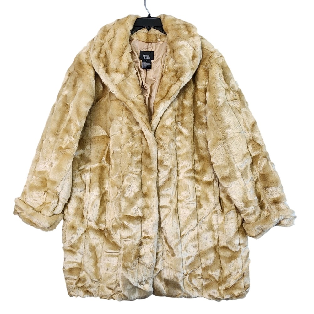 Dennis Basso Faux Fur Coat Tan Beige Shawl Collar Glam Plush Heavyweight 3X